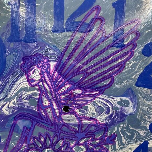 Hand Crafted Abstract  Fairy Hanging Wall Clock Analog  Vinyl Record Fluid Art - Picture 4 of 13